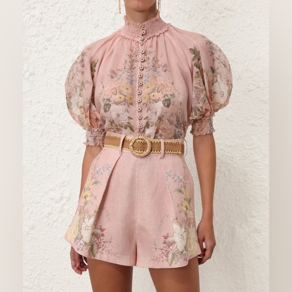 Floral Pink Puff Sleeve short set